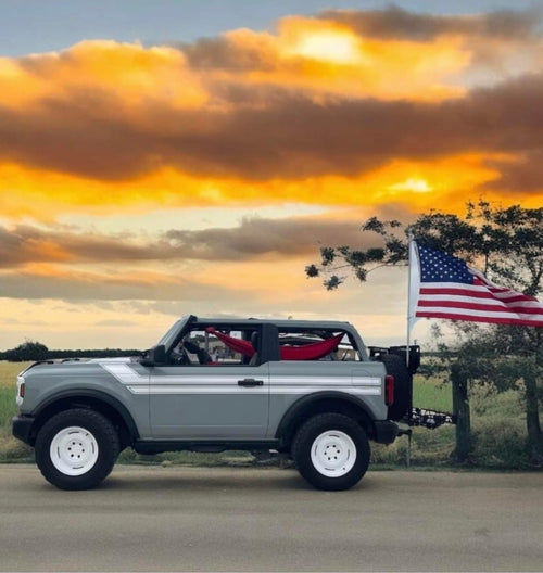 Meraki solo hammock installed inside a Gen 6 Ford Bronco 2-Door with no-drill roll bar brackets - photo 1
