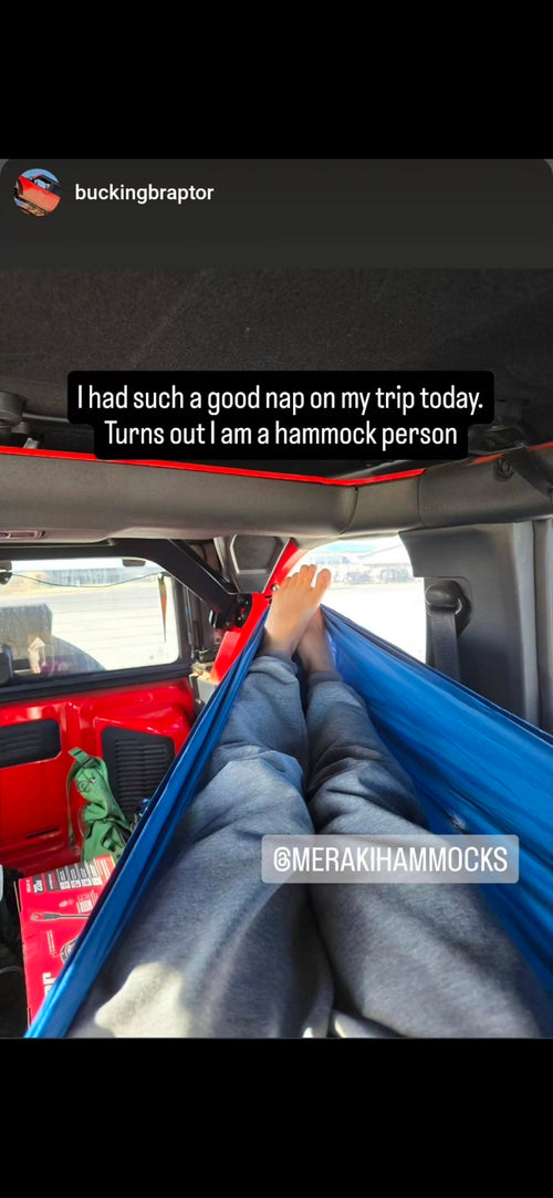 Meraki solo hammock installed inside a Ford Bronco Raptor with no-drill roll bar brackets - photo 2
